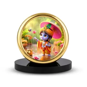 Car Desk/Table Top Little Krishna Metal Golden Photo Stand 2x2 Inches, Compact & Stylish Spiritual Display For Car, Home & Office (Pack Of 1) (F18839) Car Desk/Table Top Little Krishna Metal Golden Photo Stand 2x2 Inches, Compact & Stylish Spiritual Display For Car, Home & Office (Pack Of 1) (F18839)