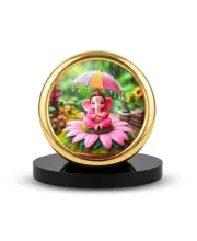 Car Desk/Table Top Little Ganesha Metal Golden Photo Stand  2x2 Inches, Compact & Stylish Spiritual Display For Car, Home & Office (Pack Of 1) (F18840)