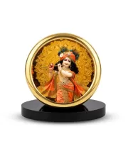 Car Desk/Table Top Little Krishna Metal Golden Photo Stand  2x2 Inches, Compact & Stylish Spiritual Display For Car, Home & Office (Pack Of 1) (F18842)