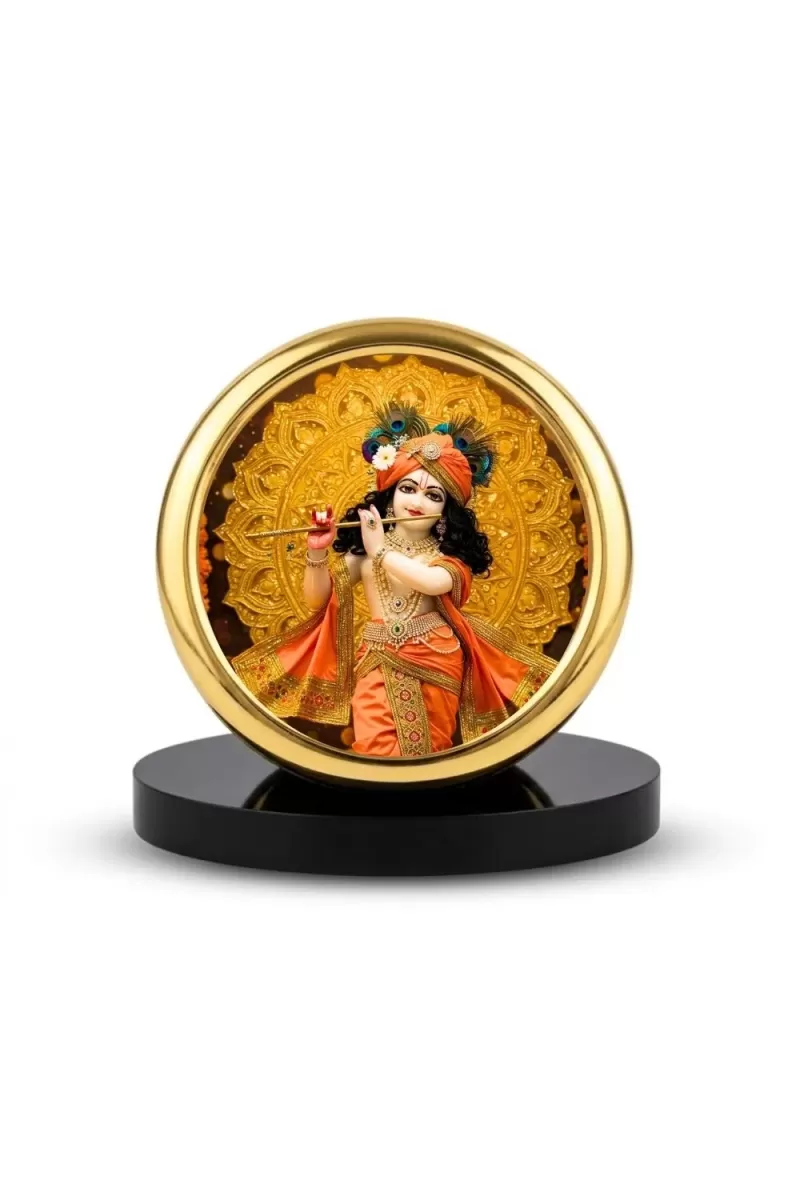 Car Desk/Table Top Little Krishna Metal Golden Photo Stand  2x2 Inches, Compact & Stylish Spiritual Display For Car, Home & Office (Pack Of 1) (F18842)