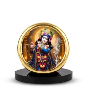 Car Desk/Table Top Little Krishna Metal Golden Photo Stand  2x2 Inches, Compact & Stylish Spiritual Display For Car, Home & Office (Pack Of 1) (F18843)