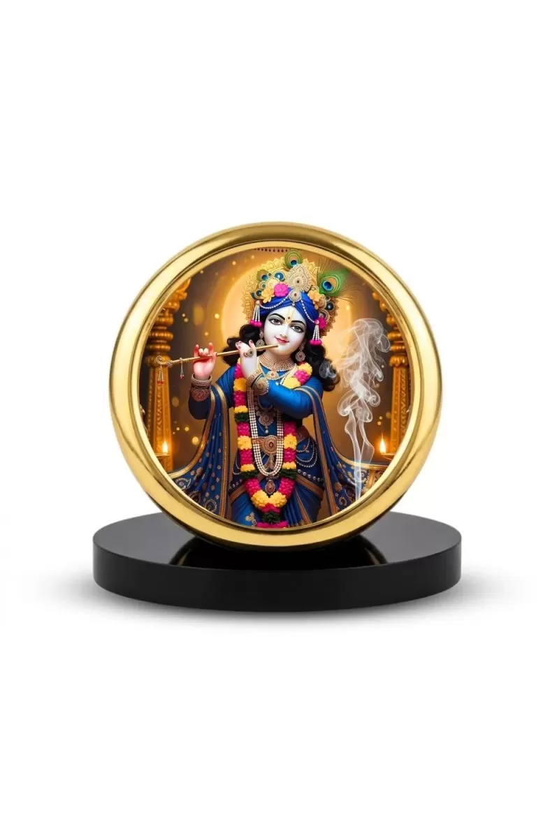 Car Desk/Table Top Little Krishna Metal Golden Photo Stand  2x2 Inches, Compact & Stylish Spiritual Display For Car, Home & Office (Pack Of 1) (F18843)