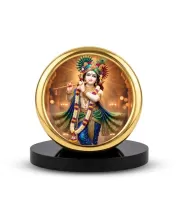 Car Desk/Table Top Little Krishna Metal Golden Photo Stand  2x2 Inches, Compact & Stylish Spiritual Display For Car, Home & Office (Pack Of 1) (F18844)