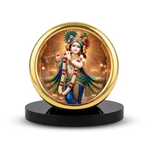 Car Desk/Table Top Little Krishna Metal Golden Photo Stand 2x2 Inches, Compact & Stylish Spiritual Display For Car, Home & Office (Pack Of 1) (F18844) Car Desk/Table Top Little Krishna Metal Golden Photo Stand 2x2 Inches, Compact & Stylish Spiritual Display For Car, Home & Office (Pack Of 1) (F18844)