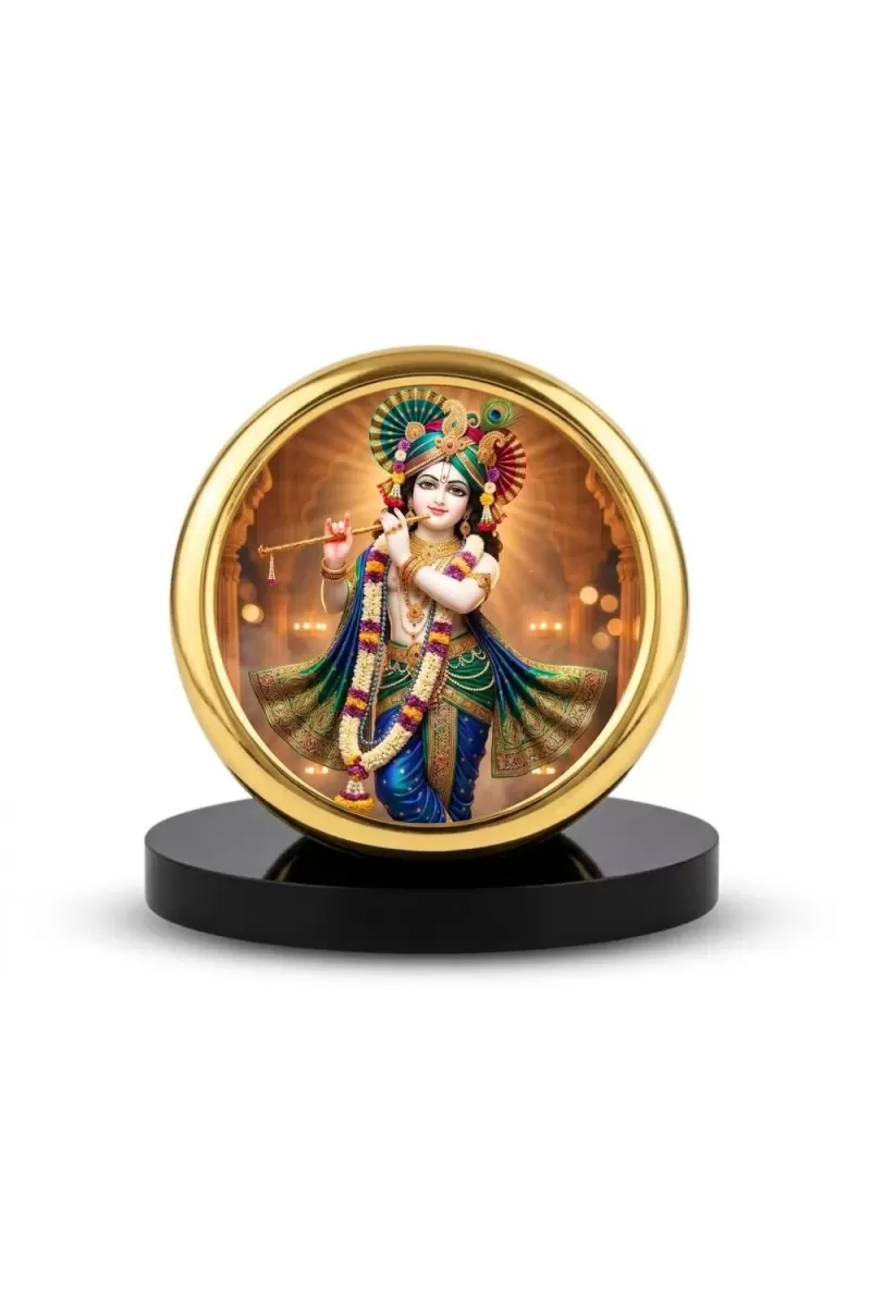 Car Desk/Table Top Little Krishna Metal Golden Photo Stand  2x2 Inches, Compact & Stylish Spiritual Display For Car, Home & Office (Pack Of 1) (F18844)