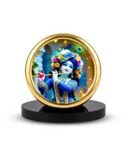Car Desk/Table Top Little Krishna Metal Golden Photo Stand  2x2 Inches, Compact & Stylish Spiritual Display For Car, Home & Office (Pack Of 1) (F18845)