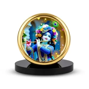 Car Desk/Table Top Little Krishna Metal Golden Photo Stand 2x2 Inches, Compact & Stylish Spiritual Display For Car, Home & Office (Pack Of 1) (F18845) Car Desk/Table Top Little Krishna Metal Golden Photo Stand 2x2 Inches, Compact & Stylish Spiritual Display For Car, Home & Office (Pack Of 1) (F18845)
