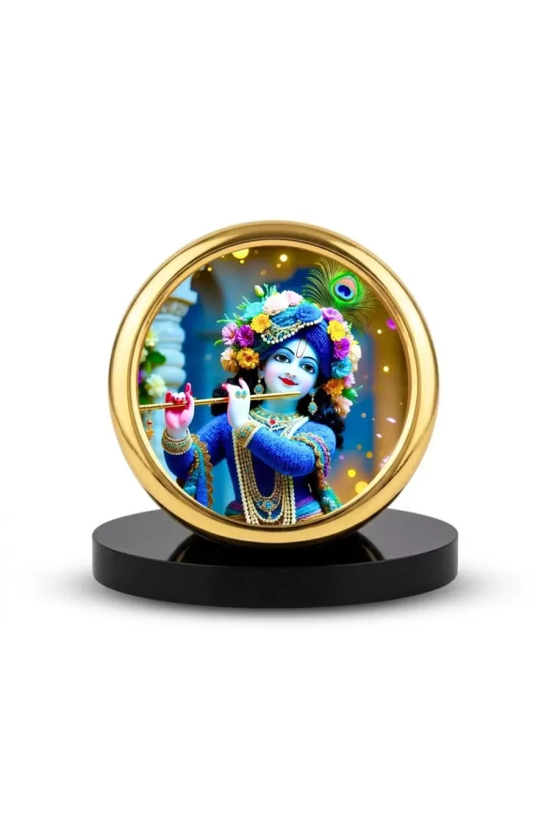 Car Desk/Table Top Little Krishna Metal Golden Photo Stand  2x2 Inches, Compact & Stylish Spiritual Display For Car, Home & Office (Pack Of 1) (F18845)