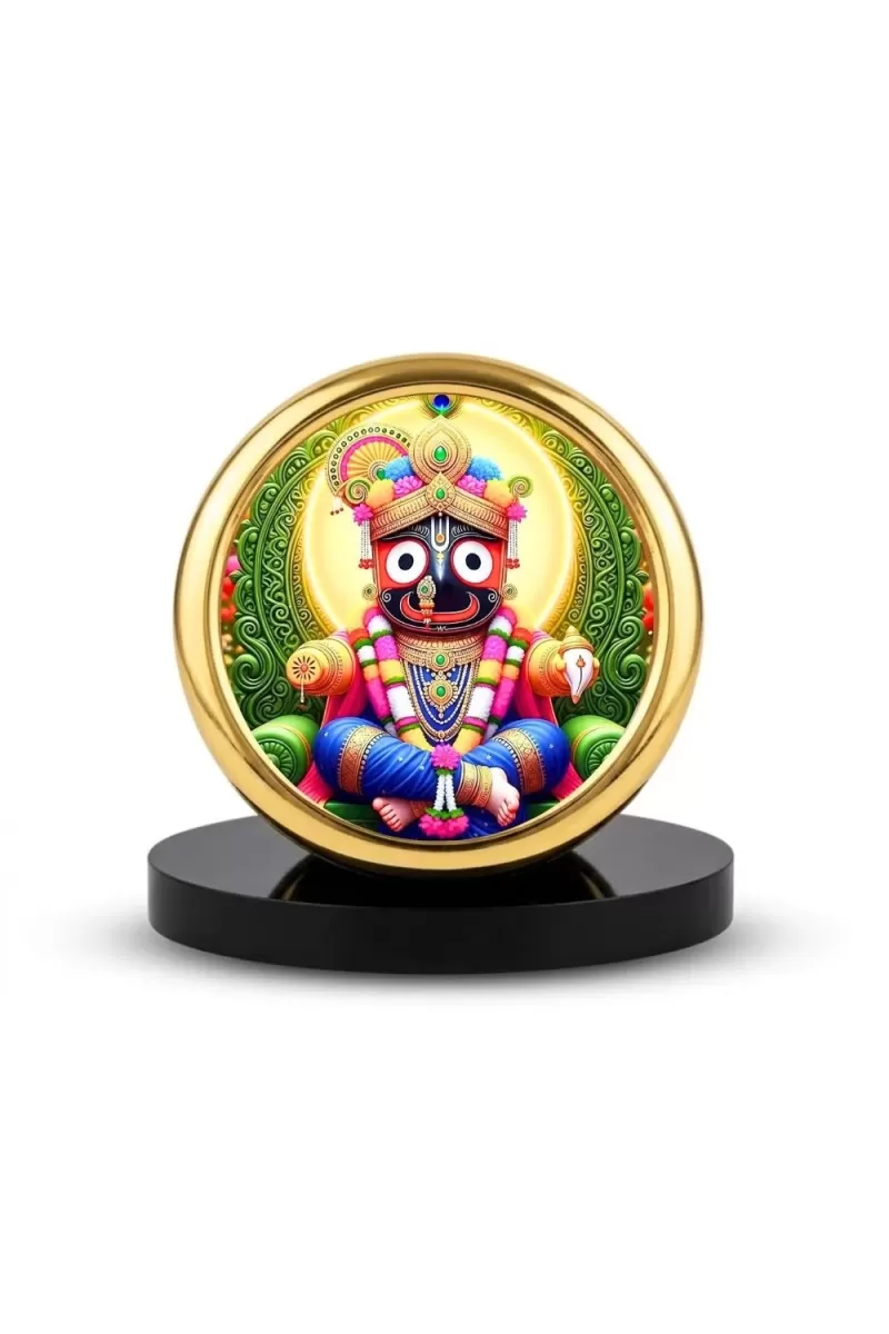 Car Desk/Table Top Lord Jagannath Metal Golden Photo Stand  2x2 Inches, Compact & Stylish Spiritual Display For Car, Home & Office (Pack Of 1) (F18846)