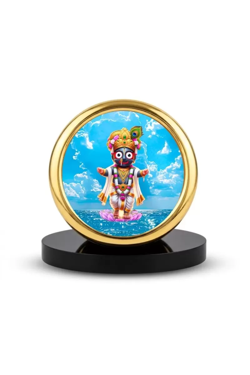 Car Desk/Table Top Lord Jagannath Metal Golden Photo Stand  2x2 Inches, Compact & Stylish Spiritual Display For Car, Home & Office (Pack Of 1) (F18847)