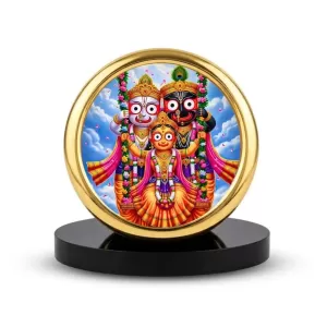 Car Desk/Table Top Lord Jagannath Metal Golden Photo Stand  2x2 Inches, Compact & Stylish Spiritual Display For Car, Home & Office (Pack Of 1) (F18848)