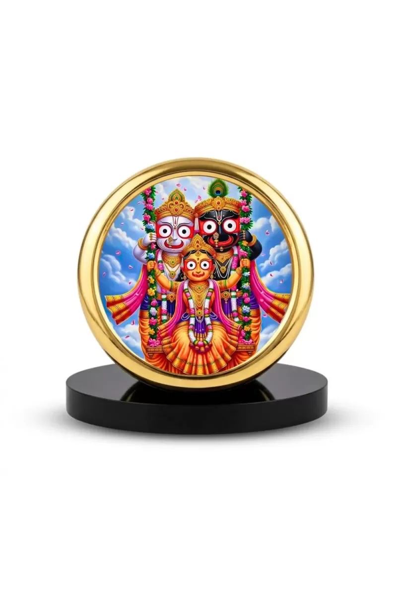 Car Desk/Table Top Lord Jagannath Metal Golden Photo Stand  2x2 Inches, Compact & Stylish Spiritual Display For Car, Home & Office (Pack Of 1) (F18848)