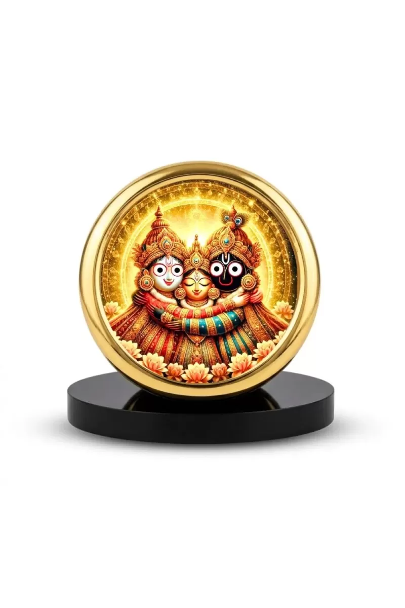 Car Desk/Table Top Lord Jagannath Metal Golden Photo Stand  2x2 Inches, Compact & Stylish Spiritual Display For Car, Home & Office (Pack Of 1) (F18850)