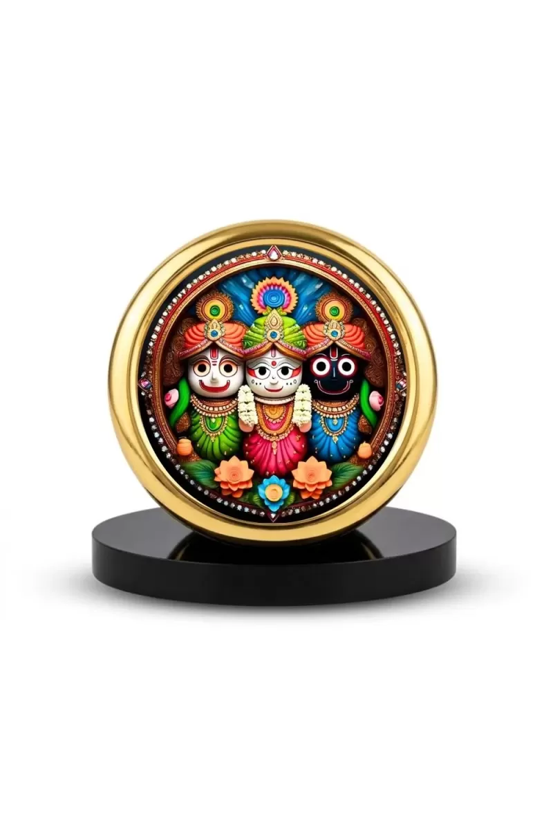 Car Desk/Table Top Lord Jagannath Metal Golden Photo Stand  2x2 Inches, Compact & Stylish Spiritual Display For Car, Home & Office (Pack Of 1) (F18851)