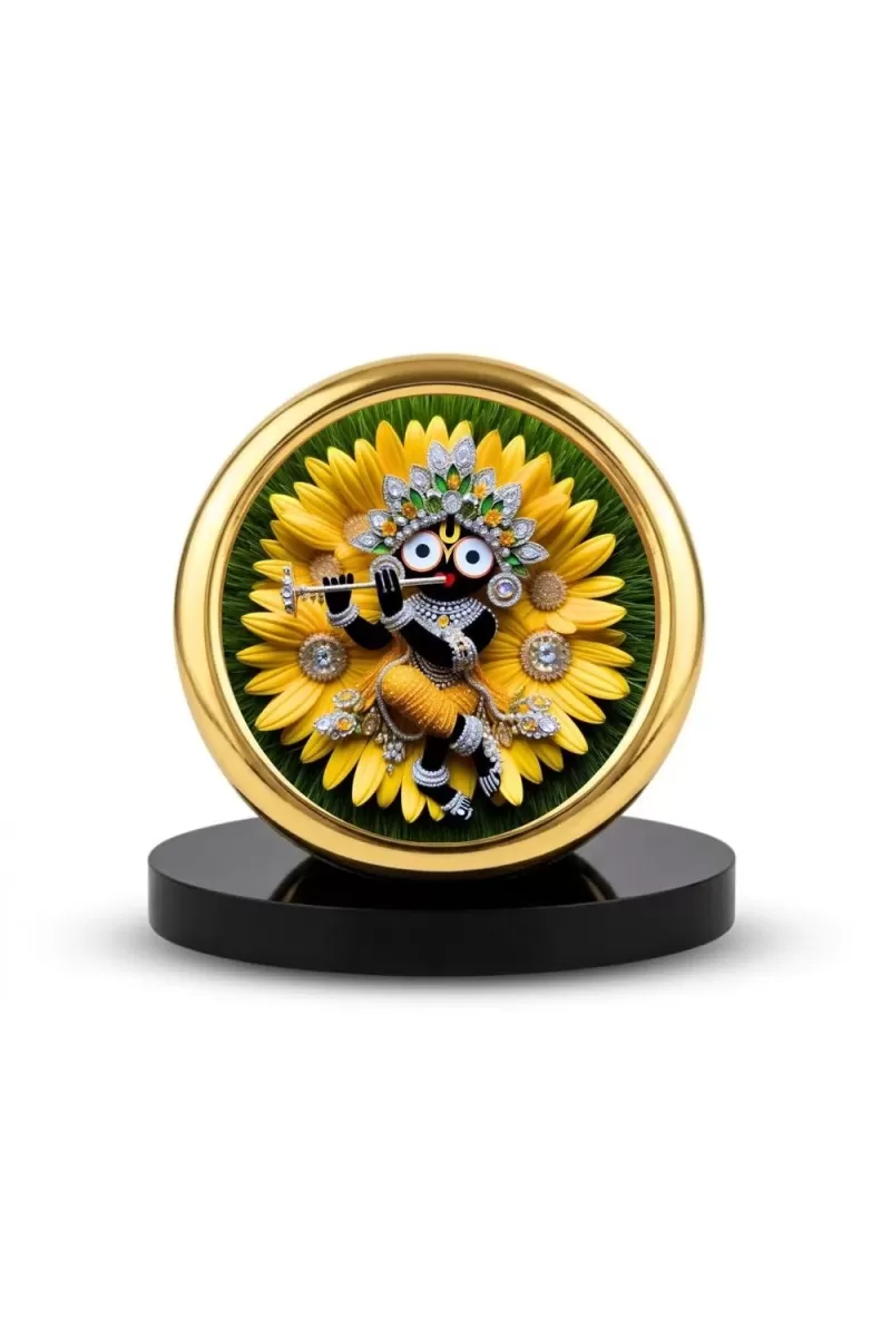 Car Desk/Table Top Lord Jagannath Metal Golden Photo Stand  2x2 Inches, Compact & Stylish Spiritual Display For Car, Home & Office (Pack Of 1) (F18852)