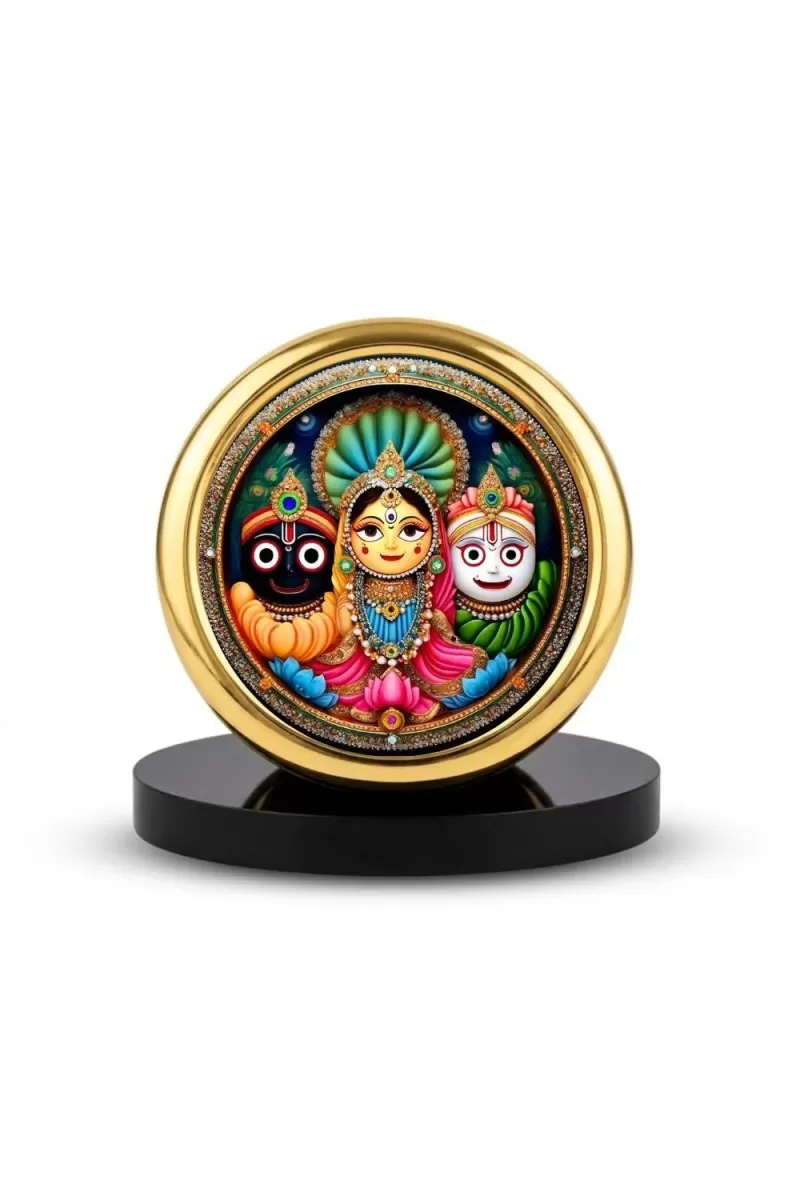 Car Desk/Table Top Lord Jagannath Metal Golden Photo Stand  2x2 Inches, Compact & Stylish Spiritual Display For Car, Home & Office (Pack Of 1) (F18853)