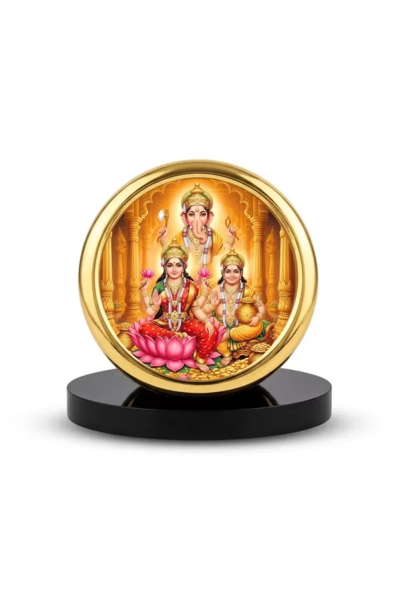Car Desk/Table Top Ganesha Lakshmi Kubera Metal Golden Photo Stand  2x2 Inches, Compact & Stylish Spiritual Display For Car, Home & Office (Pack Of 1) (F18855)