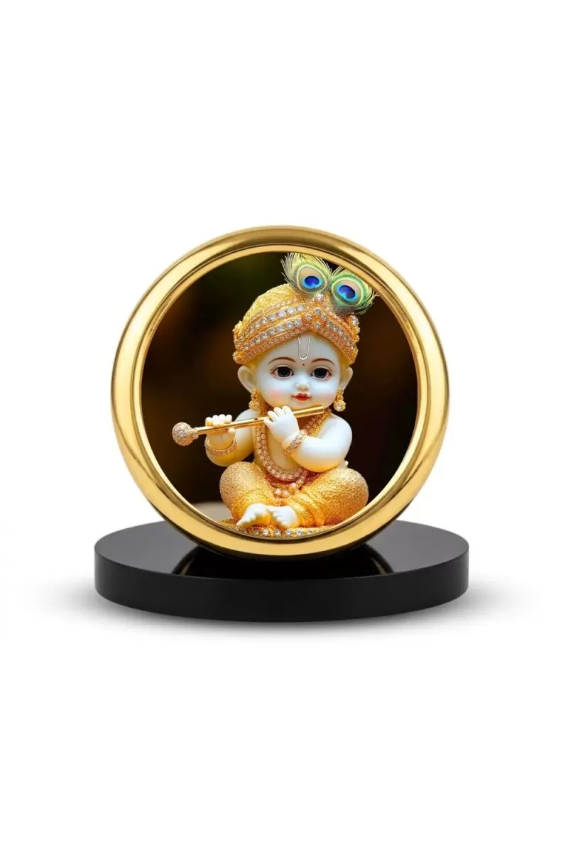 Car Desk/Table Top Little Krishna Metal Golden Photo Stand  2x2 Inches, Compact & Stylish Spiritual Display For Car, Home & Office (Pack Of 1) (F18856)