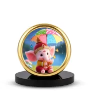 Car Desk/Table Top Little Ganesha Metal Golden Photo Stand  2x2 Inches, Compact & Stylish Spiritual Display For Car, Home & Office (Pack Of 1) (F18857)