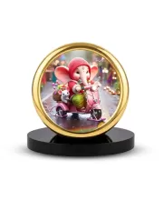 Car Desk/Table Top Little Ganesha Metal Golden Photo Stand  2x2 Inches, Compact & Stylish Spiritual Display For Car, Home & Office (Pack Of 1) (F18858)