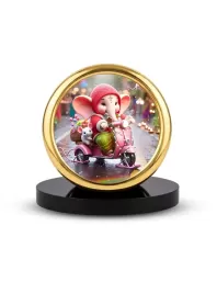 Car Desk/Table Top Little Ganesha Metal Golden Photo Stand  2x2 Inches, Compact & Stylish Spiritual Display For Car, Home & Office (Pack Of 1) (F18858)