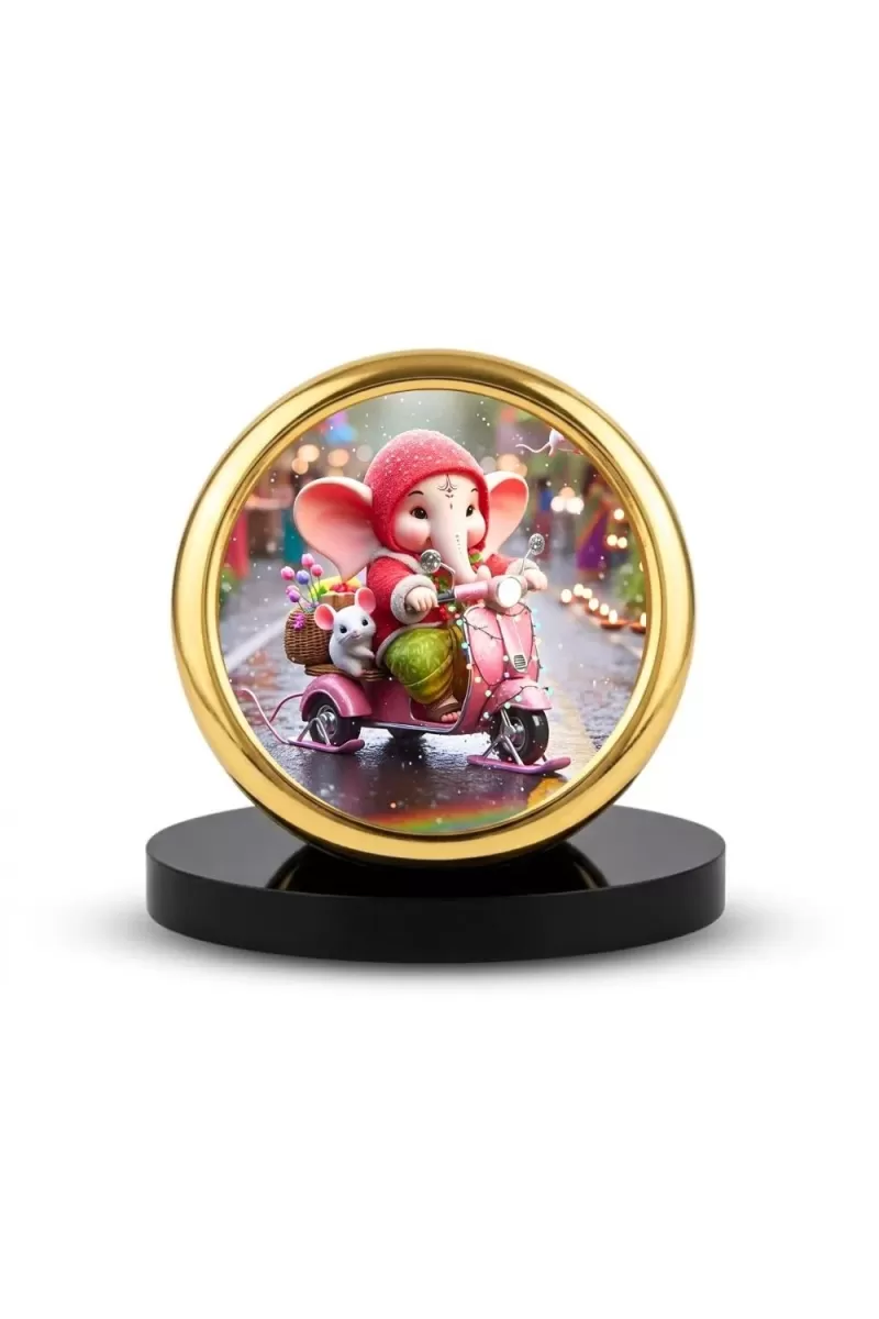 Car Desk/Table Top Little Ganesha Metal Golden Photo Stand  2x2 Inches, Compact & Stylish Spiritual Display For Car, Home & Office (Pack Of 1) (F18858)