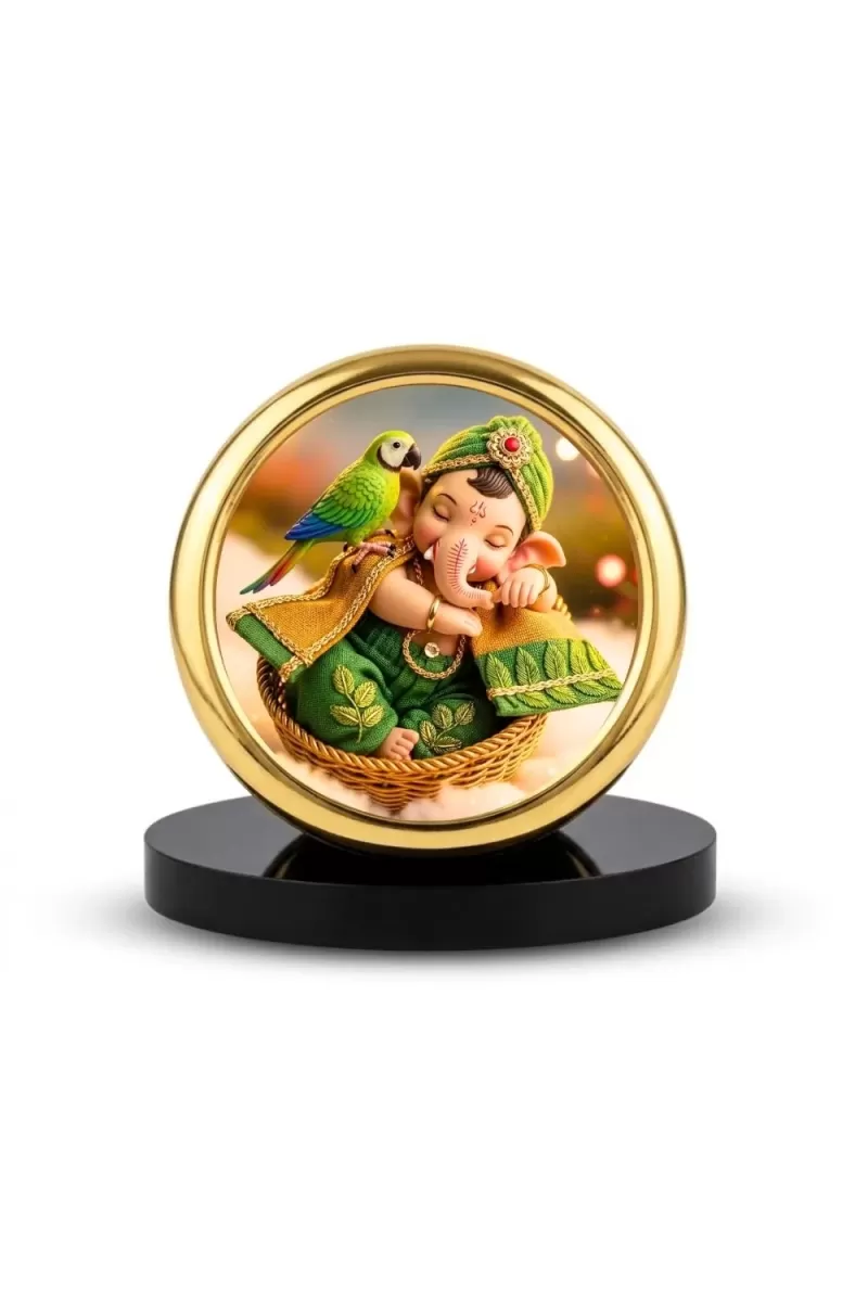 Car Desk/Table Top Little Ganesha Metal Golden Photo Stand  2x2 Inches, Compact & Stylish Spiritual Display For Car, Home & Office (Pack Of 1) (F18860)