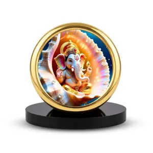 Car Desk/Table Top Little Ganesha Metal Golden Photo Stand 2x2 Inches, Compact & Stylish Spiritual Display For Car, Home & Office (Pack Of 1) (F18861) Car Desk/Table Top Little Ganesha Metal Golden Photo Stand 2x2 Inches, Compact & Stylish Spiritual Display For Car, Home & Office (Pack Of 1) (F18861)
