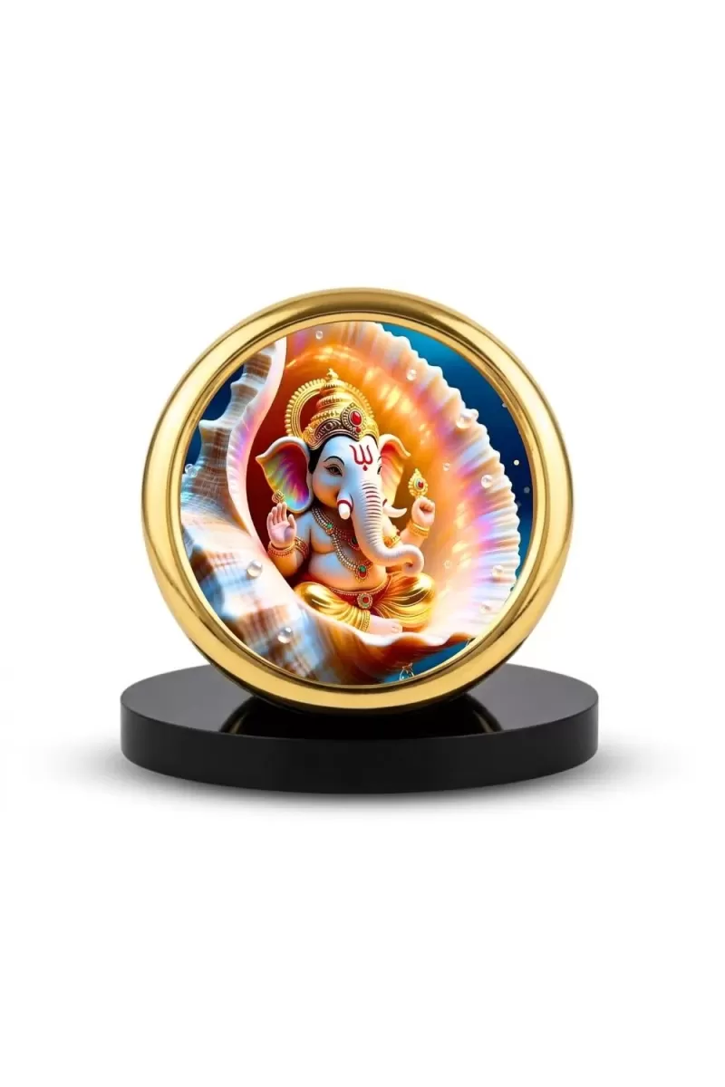 Car Desk/Table Top Little Ganesha Metal Golden Photo Stand  2x2 Inches, Compact & Stylish Spiritual Display For Car, Home & Office (Pack Of 1) (F18861)