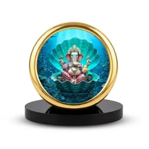Car Desk/Table Top Lord Ganesha Metal Golden Photo Stand  2x2 Inches, Compact & Stylish Spiritual Display For Car, Home & Office (Pack Of 1) (F18862)