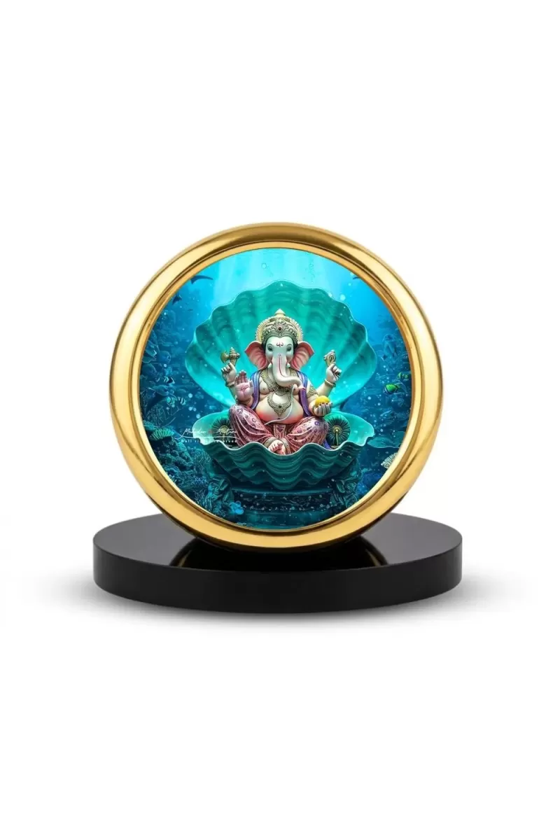 Car Desk/Table Top Lord Ganesha Metal Golden Photo Stand  2x2 Inches, Compact & Stylish Spiritual Display For Car, Home & Office (Pack Of 1) (F18862)