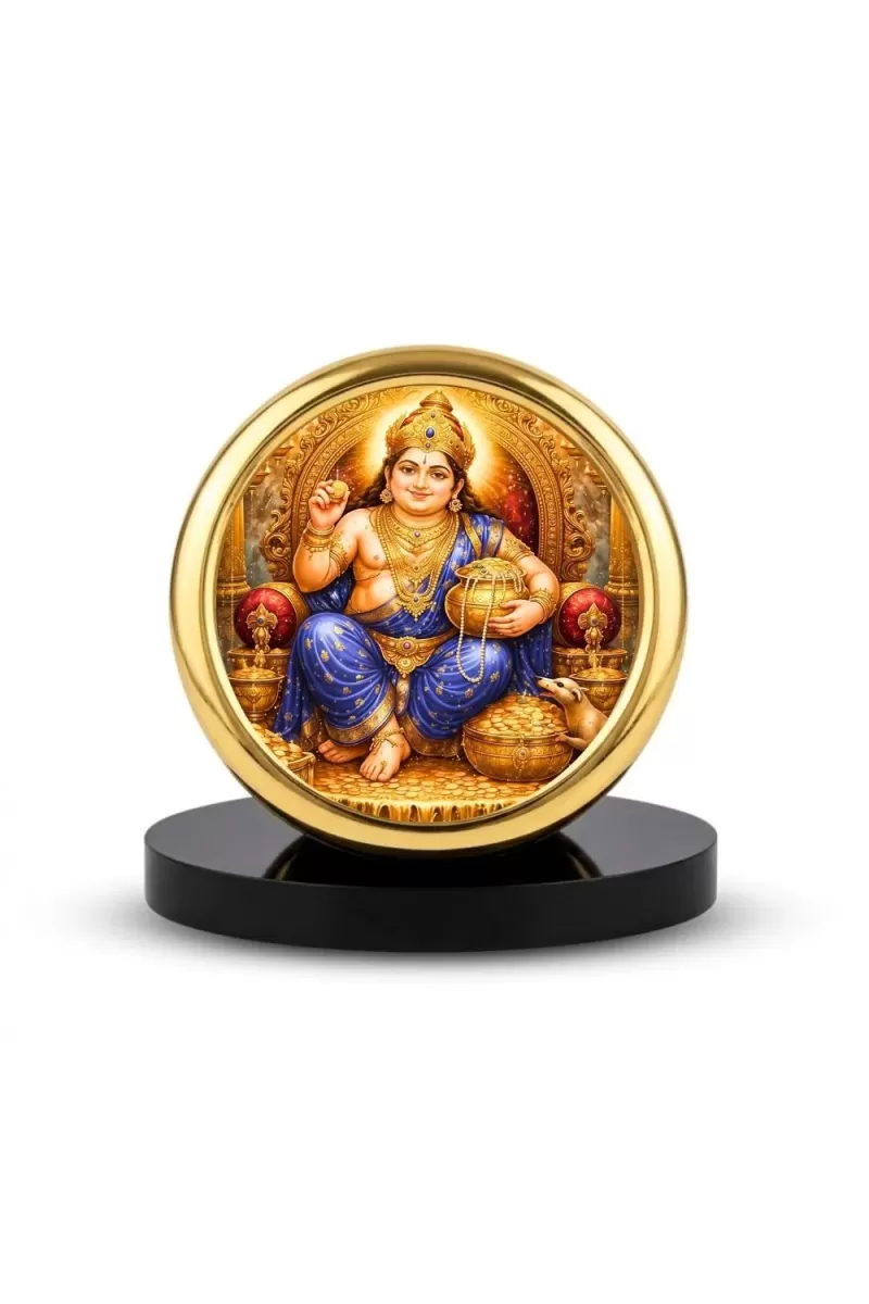 Car Desk/Table Top Lord Kubera Metal Golden Photo Stand  2x2 Inches, Compact & Stylish Spiritual Display For Car, Home & Office (Pack Of 1) (F18863)