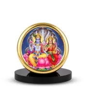 Car Desk/Table Top Lord Vishnu And Lakshmi Metal Golden Photo Stand  2x2 Inches, Compact & Stylish Spiritual Display For Car, Home & Office (Pack Of 1) (F18864)