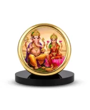 Car Desk/Table Top Lord Ganesha And Lakshmi Metal Golden Photo Stand  2x2 Inches, Compact & Stylish Spiritual Display For Car, Home & Office (Pack Of 1) (F18865)