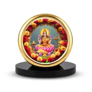 Car Desk/Table Top Goddess Lakshmi Metal Golden Photo Stand  2x2 Inches, Compact & Stylish Spiritual Display For Car, Home & Office (Pack Of 1) (F18866)