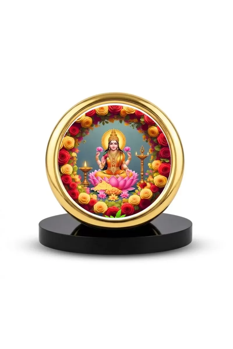 Car Desk/Table Top Goddess Lakshmi Metal Golden Photo Stand  2x2 Inches, Compact & Stylish Spiritual Display For Car, Home & Office (Pack Of 1) (F18866)