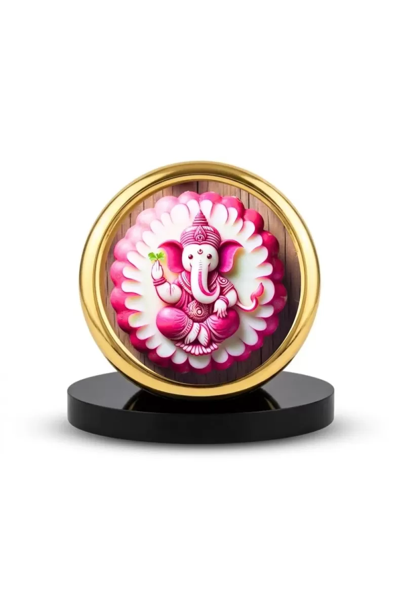Car Desk/Table Top Lord Ganesha Metal Golden Photo Stand  2x2 Inches, Compact & Stylish Spiritual Display For Car, Home & Office (Pack Of 1) (F18867)