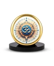 Car Desk/Table Top Om Symbol Metal Golden Photo Stand  2x2 Inches, Compact & Stylish Spiritual Display For Car, Home & Office (Pack Of 1) (F18868)
