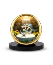 Car Desk/Table Top Om Symbol Metal Golden Photo Stand  2x2 Inches, Compact & Stylish Spiritual Display For Car, Home & Office (Pack Of 1) (F18869)