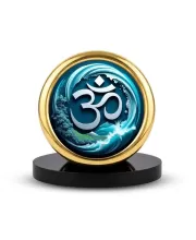 Car Desk/Table Top Om Symbol Metal Golden Photo Stand  2x2 Inches, Compact & Stylish Spiritual Display For Car, Home & Office (Pack Of 1) (F18870)