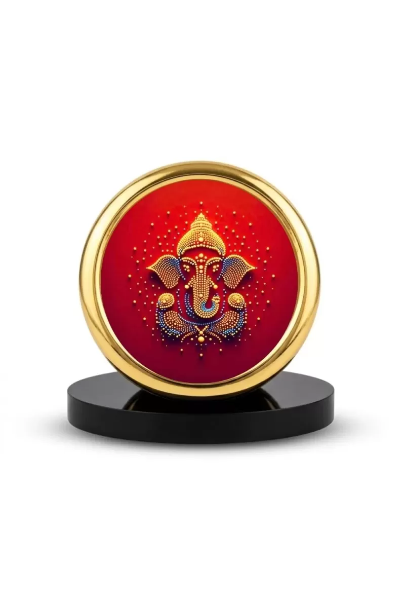 Car Desk/Table Top Lord Ganesha Metal Golden Photo Stand  2x2 Inches, Compact & Stylish Spiritual Display For Car, Home & Office (Pack Of 1) (F18871)