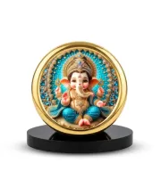 Car Desk/Table Top Lord Ganesha Metal Golden Photo Stand  2x2 Inches, Compact & Stylish Spiritual Display For Car, Home & Office (Pack Of 1) (F18872)