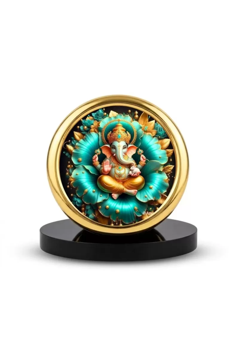 Car Desk/Table Top Lord Ganesha Metal Golden Photo Stand  2x2 Inches, Compact & Stylish Spiritual Display For Car, Home & Office (Pack Of 1) (F18873)