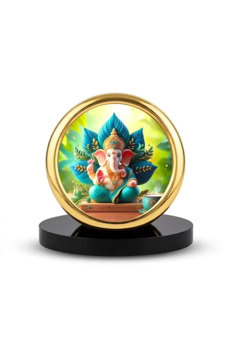 Car Desk/Table Top Lord Ganesha Metal Golden Photo Stand  2x2 Inches, Compact & Stylish Spiritual Display For Car, Home & Office (Pack Of 1) (F18874)