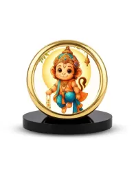 Car Desk/Table Top Lord Little Hanuman Metal Golden Photo Stand  2x2 Inches, Compact & Stylish Spiritual Display For Car, Home & Office (Pack Of 1) (F18877)