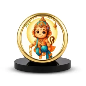 Car Desk/Table Top Lord Little Hanuman Metal Golden Photo Stand  2x2 Inches, Compact & Stylish Spiritual Display For Car, Home & Office (Pack Of 1) (F18877)