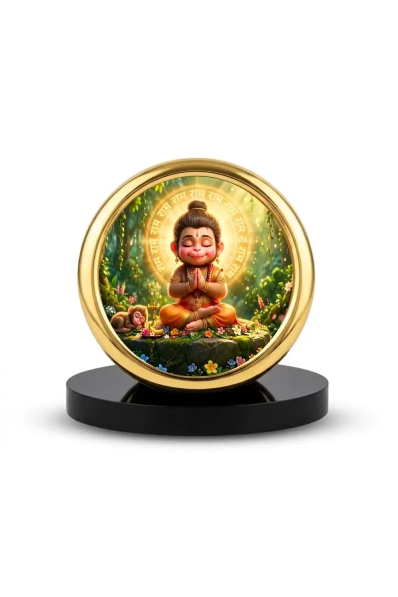 Car Desk/Table Top Lord Hanuman Metal Golden Photo Stand  2x2 Inches, Compact & Stylish Spiritual Display For Car, Home & Office (Pack Of 1) (F18879)