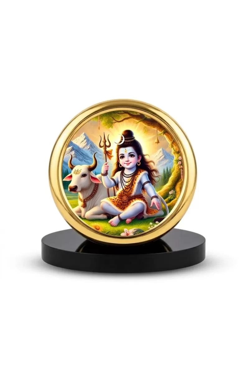 Car Desk/Table Top Lord Shiva Metal Golden Photo Stand  2x2 Inches, Compact & Stylish Spiritual Display For Car, Home & Office (Pack Of 1) (F18880)