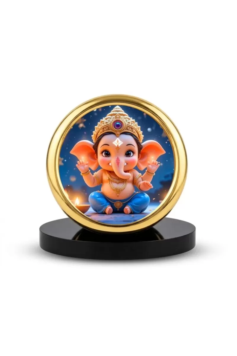 Car Desk/Table Top Lord Ganesha Metal Golden Photo Stand  2x2 Inches, Compact & Stylish Spiritual Display For Car, Home & Office (Pack Of 1) (F18881)