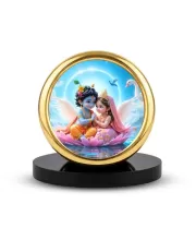 Car Desk/Table Top Radha Krishna Metal Golden Photo Stand  2x2 Inches, Compact & Stylish Spiritual Display For Car, Home & Office (Pack Of 1) (F18882)